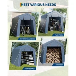 6x6 FT Outdoor Storage Shed With Roll-Up Zipper Door & Mesh Window, Heavy Duty Motorcycle Shed, Portable Carport For Bike Firewood Tools, Grey 12 6x6 FT Outdoor Storage Shed With Roll-Up Zipper Door & Mesh Window, Heavy Duty Motorcycle Shed, Portable Carport For Bike Firewood Tools, Grey -Living Aura Store GUEST e95ce7f6 d1e8 4065 aa16 882aa4d6a1c1