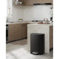 13 Gallon / 50 Liter Step-On Stainless Steel Trash Can With Soft-Close Lid, Slim Garbage Bin With Inner Bucket For Bathroom Or Bedroom, Silver -Living Aura Store GUEST e9702c0c 98b2 4f63 8af1 33a945a1cfd2