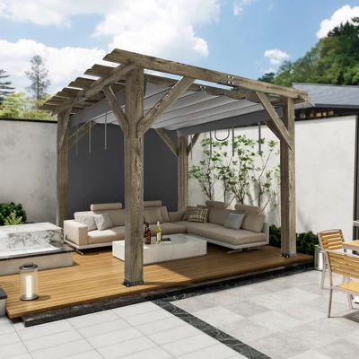 10'X 10' Cedar Wood Pergola, Retractable Shade Canopy, Durable, Rot Resistant,Solid Structure, Patio Pergola For Backyard, Deck, Garden 5 10'X 10' Cedar Wood Pergola, Retractable Shade Canopy, Durable, Rot Resistant,Solid Structure, Patio Pergola For Backyard, Deck, Garden - Image 5