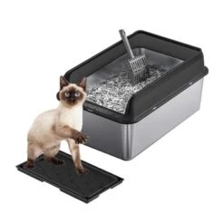 Stainless Steel Cat Litter Box With Lid, Large Litter Box For Big Cats Non-Stick Stainless Steel Cat Boxes With Double Layer Litter Mat And Scoop 17 Stainless Steel Cat Litter Box With Lid, Large Litter Box For Big Cats Non-Stick Stainless Steel Cat Boxes With Double Layer Litter Mat And Scoop -Living Aura Store GUEST e9b6df40 89f8 4e3d 84d7 62775a7b4664