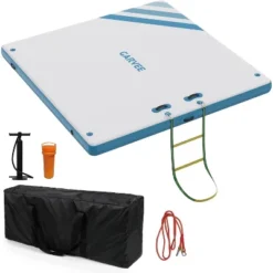 Inflatable Lake Floats For Adults, 10x10 Ft Multi-Person Floating Dock With Rope Ladder, Non-Slip Surface, Floating Mat With Storage Bag, Green/Blue -Living Aura Store GUEST e9dbf1b1 79fb 413c 8461 4a27a4902206