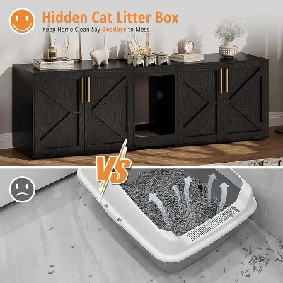 Cat Litter Box Enclosure For 2 Cats, Wooden Litter Box Cabinet, Large Enclosed Cat Box Furniture With Storage Shelf, Soft Cushion 5 Cat Litter Box Enclosure For 2 Cats, Wooden Litter Box Cabinet, Large Enclosed Cat Box Furniture With Storage Shelf, Soft Cushion - Image 5