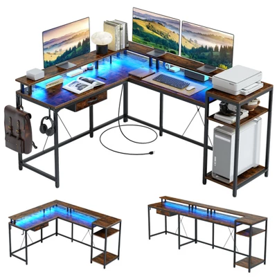 68 Inch Gaming Desk, With Power Outlets And Monitor, Corner Computer Desk, Home Office Desk, For Home, Office, Living Room 6 68 Inch Gaming Desk, With Power Outlets And Monitor, Corner Computer Desk, Home Office Desk, For Home, Office, Living Room - Image 6
