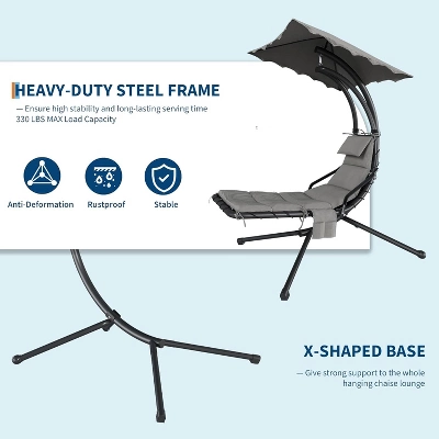 Hanging Chaise Lounge Swing Chair With Canopy, Curved Steel Hammock Lounger For Indoor And Outdoor Use, Patio, Pool, Garden 3 Hanging Chaise Lounge Swing Chair With Canopy, Curved Steel Hammock Lounger For Indoor And Outdoor Use, Patio, Pool, Garden - Image 3