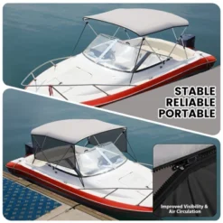 3 Bow Bimini Tops, Mesh Sidewalls Support Poles, Marine Grade Canvas Top, Includes 2 Straps Storage Boot 1 Inch Aluminum Frame