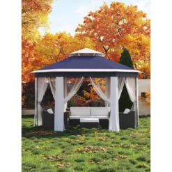 13x13 FT Hexagon Pop Up Gazebo W/ Mesh Windows, Instant Setup Canopy Tent For Outdoor Patio, Backyard, Garden & Events,w/Carry Bag, Adjustable Height -Living Aura Store GUEST ec60406e 0bec 4472 a6c0 ff65626f69cf