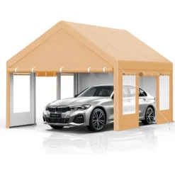13 X 20 FT Metal Carport, With Side-Opening Door & Roll-Up Windows, All-Inclusive Metal Carport, Outdoor Portable Garage Shelters Tents, Yellow -Living Aura Store GUEST ecf1ecca d470 4363 8c7c 4f10f87c5d43