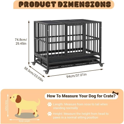Heavy Duty Indestructible Dog Crate Steel Escape Proof, Indoor Dog House High Anxiety Cage, Kennel With Wheels, Removable Tray 4 Heavy Duty Indestructible Dog Crate Steel Escape Proof, Indoor Dog House High Anxiety Cage, Kennel With Wheels, Removable Tray - Image 4
