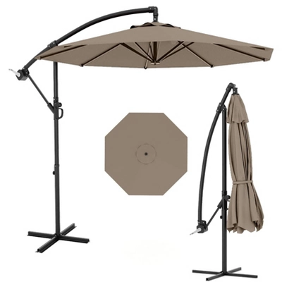 10FT Cantilever Umbrella With Cross Base - 2-6 People, Outdoor Offset Design With Crank Lift, Fade-Resistant Canopy For Deck Pool Garden Backyard 7 10FT Cantilever Umbrella With Cross Base - 2-6 People, Outdoor Offset Design With Crank Lift, Fade-Resistant Canopy For Deck Pool Garden Backyard - Image 7