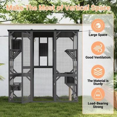 70'' Large Walk-in Catio Outdoor Cat Enclosure With Window, 4 Jumping Platforms & 2 Resting Box 3 70'' Large Walk-in Catio Outdoor Cat Enclosure With Window, 4 Jumping Platforms & 2 Resting Box - Image 3