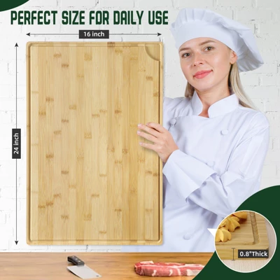 Large Bamboo Cutting Board With Deep Juicy Groove, 0.8'' Thick Cutting Board With Back Inner Handle 2 Large Bamboo Cutting Board With Deep Juicy Groove, 0.8'' Thick Cutting Board With Back Inner Handle - Image 2