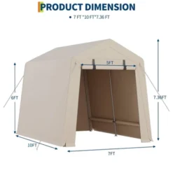 7x10 FT Outdoor Storage Shed, Motorcycle Shed With 2 Roll-Up Zipper Doors & Vents, Heavy-Duty Carport Portable Garage For Bike Firewood Tools, Khaki -Living Aura Store GUEST ef9b559d ef19 4b5a 96b5 c0fd632776fc