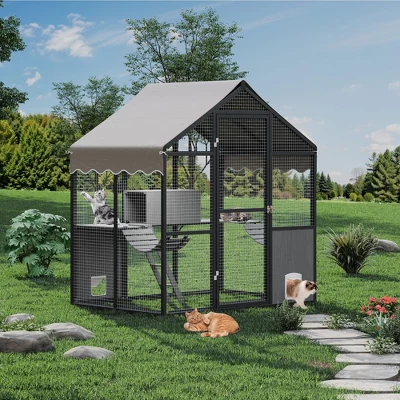 Aluminum Extra Large Catio Outdoor Cat Enclosure For Multiple Cats With Channels, Side Door 6 Aluminum Extra Large Catio Outdoor Cat Enclosure For Multiple Cats With Channels, Side Door - Image 6