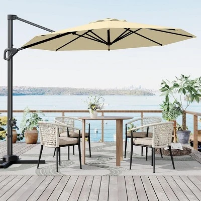 10FT Cantilever Umbrella Outdoor Patio Umbrella With Base And 360-Degree Rotation, Windproof 1 10FT Cantilever Umbrella Outdoor Patio Umbrella With Base And 360-Degree Rotation, Windproof
