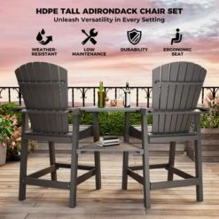 Patio HDPE Adirondack Chairs, Outdoor Tall Seating, For Deck, Balcony, Backyard, Patio Bar Stool Chair, Gray 11 Patio HDPE Adirondack Chairs, Outdoor Tall Seating, For Deck, Balcony, Backyard, Patio Bar Stool Chair, Gray -Living Aura Store GUEST f20eaff1 377c 4bf6 9376 7eafc5283221