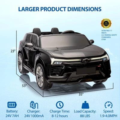 24V 2-Seater Ride On Car With Remote Control, SUV Licensed Chevrolet Blazer Battery Powered Cars For Kids, MP3 Player, LED Headlights, Bluetooth 5 24V 2-Seater Ride On Car With Remote Control, SUV Licensed Chevrolet Blazer Battery Powered Cars For Kids, MP3 Player, LED Headlights, Bluetooth - Image 5