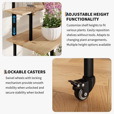 3 Tier Plant Stand With Wheels, Gridwall Display Stand With Gridwall Panels & Hanging Bar, Heavy Duty Metal Plant Shelf Rack For Home Garden 2 3 Tier Plant Stand With Wheels, Gridwall Display Stand With Gridwall Panels & Hanging Bar, Heavy Duty Metal Plant Shelf Rack For Home Garden - Image 2