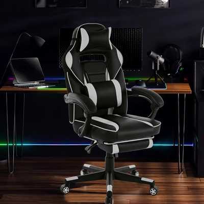 360° Swivel Gaming Chair With Retractable Footrest, Adjustable Height PU Leather Computer Chair, Ergonomic Lumbar & Headrest Support For Play Room, 5 360° Swivel Gaming Chair With Retractable Footrest, Adjustable Height PU Leather Computer Chair, Ergonomic Lumbar & Headrest Support For Play Room, - Image 5