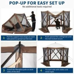 Gazebo Screen Tent With Mosquito Netting, 6 Sided Pop Up Canopy Shelter, With Carrying Bag, Ground Stakes, For Outdoor Camping, Lawn, Backyard 12 Gazebo Screen Tent With Mosquito Netting, 6 Sided Pop Up Canopy Shelter, With Carrying Bag, Ground Stakes, For Outdoor Camping, Lawn, Backyard -Living Aura Store GUEST f41d0b01 8187 4387 bcf1 b2527d1f3b6a