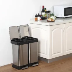 13 Gallon Step-Open Dual Trash And Recycling Bin With Soft-Close Lid, Minimalistic For Home, Kitchen, Laundry Room, Office, Without Inner Bucket -Living Aura Store GUEST f48d9711 ae0d 462a a70c 2864003a5b1a