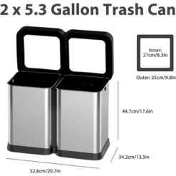 10.6 Gallon Dual Compartment Trash Can, Stainless Steel Garbage Can, Open Top Kitchen Waste Bin -Living Aura Store GUEST f4e37e74 0a52 4536 b9bd 7e097393072e