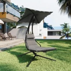 Hanging Chaise Lounge Swing Chair With Canopy, Curved Steel Hammock Lounger For Indoor And Outdoor Use, Patio, Pool, Garden 15 Hanging Chaise Lounge Swing Chair With Canopy, Curved Steel Hammock Lounger For Indoor And Outdoor Use, Patio, Pool, Garden -Living Aura Store GUEST f5223cc5 d584 468b a2b7 ece816e9c359
