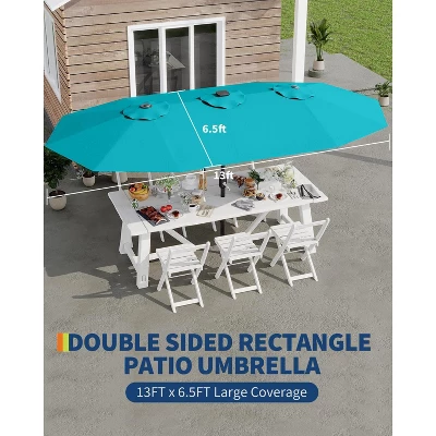 13 Ft Extra Large Double-Sided Patio Umbrella, Outdoor Umbrella With Water-Resistant Polyester Canopy, Crank Handle And 12 Strong Steel Ribs 3 13 Ft Extra Large Double-Sided Patio Umbrella, Outdoor Umbrella With Water-Resistant Polyester Canopy, Crank Handle And 12 Strong Steel Ribs - Image 3