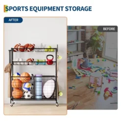 Sports Equipment Garage Organizer, Sports & Toy Storage Organizer For Garage, Outdoor Ball Storage With Baskets, Hooks & Rolling Cart, Ball Rack -Living Aura Store GUEST f629a349 fdae 4220 8520 3373dd69e236
