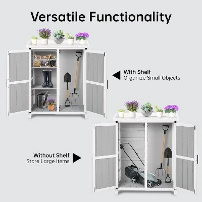 Potting Bench Outdoor Cabinet With Metal Tabletop, Wooden Storage Cabinets Weatherproof, Planting Work Benches With Adjustable Shelf 5 Potting Bench Outdoor Cabinet With Metal Tabletop, Wooden Storage Cabinets Weatherproof, Planting Work Benches With Adjustable Shelf - Image 5