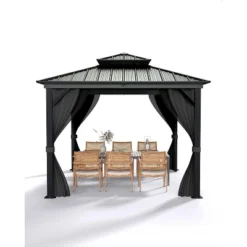 12' X 12' Hardtop Gazebo, Aluminum Frame Canopy With Galvanized Steel Double Roof, Netting & Curtains, Outdoor Pergola For Patio, Lawn, Garden, Khaki 9 12' X 12' Hardtop Gazebo, Aluminum Frame Canopy With Galvanized Steel Double Roof, Netting & Curtains, Outdoor Pergola For Patio, Lawn, Garden, Khaki -Living Aura Store GUEST f83bf60f 3b64 4a04 9d0a f1521731cde0