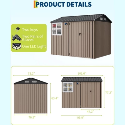 6x8 Ft Metal Outdoor Storage Shed With Window, Lockable Tool Storage Sheds, Oversized Steel Garden Sheds With Sloped Roof For Backyard, Patio, Garage 2 6x8 Ft Metal Outdoor Storage Shed With Window, Lockable Tool Storage Sheds, Oversized Steel Garden Sheds With Sloped Roof For Backyard, Patio, Garage - Image 2