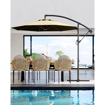 10FT Cantilever Umbrella With Cross Base - 2-6 People, Outdoor Offset Design With Crank Lift, Fade-Resistant Canopy For Deck Pool Garden Backyard 5 10FT Cantilever Umbrella With Cross Base - 2-6 People, Outdoor Offset Design With Crank Lift, Fade-Resistant Canopy For Deck Pool Garden Backyard - Image 5