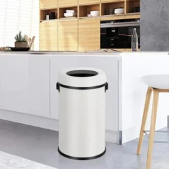 17 Gallon/65 Liter Swing Top Trash Can, Stainless Steel Rubbish Bin, Commercial Grade Waste Container, Round Garbage Can For Outdoor, Indoor White -Living Aura Store GUEST fb0b32ca 1643 46f7 9e59 eb24a9092463