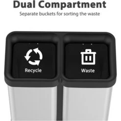 10.6 Gallon Dual Compartment Trash Can, Stainless Steel Garbage Can, Open Top Kitchen Waste Bin -Living Aura Store GUEST fb716026 ec2a 47ab bade 1a26432ea344