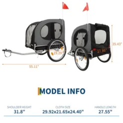 Dog Bike Trailer - 88LBS Dog Cart For Bicycle, Pet Carrier For Small / Medium Pets, Easy Folding Frame, Quick Release Wheel, Washable Non-Slip Lining