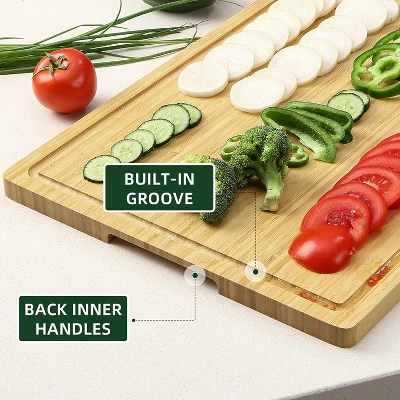 20 Inch Extra Large Bamboo Wood Cutting Board For Kitchen, With Juice Groove For Meat, Vegetables And Cheese 2 20 Inch Extra Large Bamboo Wood Cutting Board For Kitchen, With Juice Groove For Meat, Vegetables And Cheese - Image 2