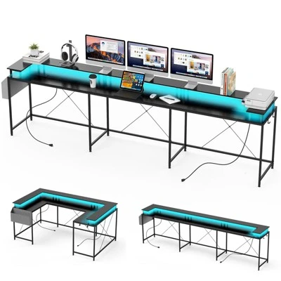 U Shaped Computer Gaming Desk With Power Outlets & LED Lights, Monitor Stand, Large Corner Desk 8 U Shaped Computer Gaming Desk With Power Outlets & LED Lights, Monitor Stand, Large Corner Desk - Image 8