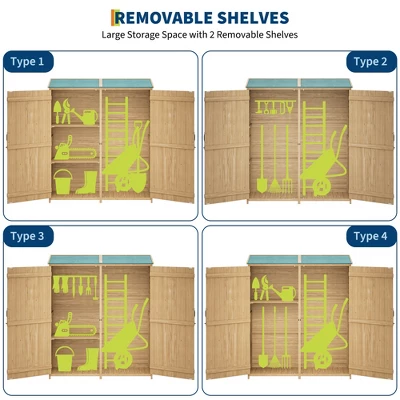 Wooden Outdoor Storage Cabinet , Garden Tool Shed With Removable Shelves And Waterproof Roof, Lockable Doors, Large Patio Storage 3 Wooden Outdoor Storage Cabinet , Garden Tool Shed With Removable Shelves And Waterproof Roof, Lockable Doors, Large Patio Storage - Image 3