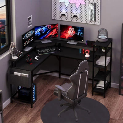 61" L Shaped Gaming Desk, With Monitor Stand, L-Shaped Corner Computer Desks, Built-in LED Lights And Side Storage Pockets, For Small Spaces 7 61" L Shaped Gaming Desk, With Monitor Stand, L-Shaped Corner Computer Desks, Built-in LED Lights And Side Storage Pockets, For Small Spaces - Image 7