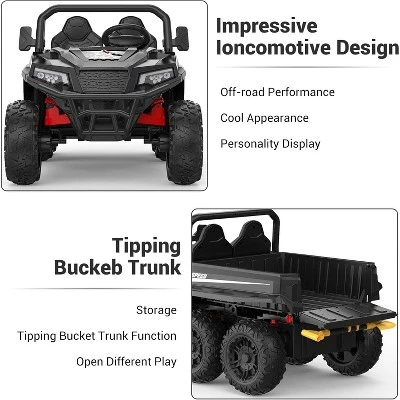 24V 4WD 6-Wheel Electric Dump Truck For Kids With Remote Control, 2 Seater, LED Lights & Music Player – Ages 3+ 4 24V 4WD 6-Wheel Electric Dump Truck For Kids With Remote Control, 2 Seater, LED Lights & Music Player – Ages 3+ - Image 4