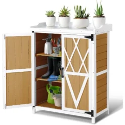 Potting Bench Outdoor Cabinet With Metal Tabletop, Wooden Storage Cabinets Weatherproof, Planting Work Benches With Adjustable Shelf 15 Potting Bench Outdoor Cabinet With Metal Tabletop, Wooden Storage Cabinets Weatherproof, Planting Work Benches With Adjustable Shelf -Living Aura Store GUEST fec27f58 428b 4746 b6ff c63e654b2709